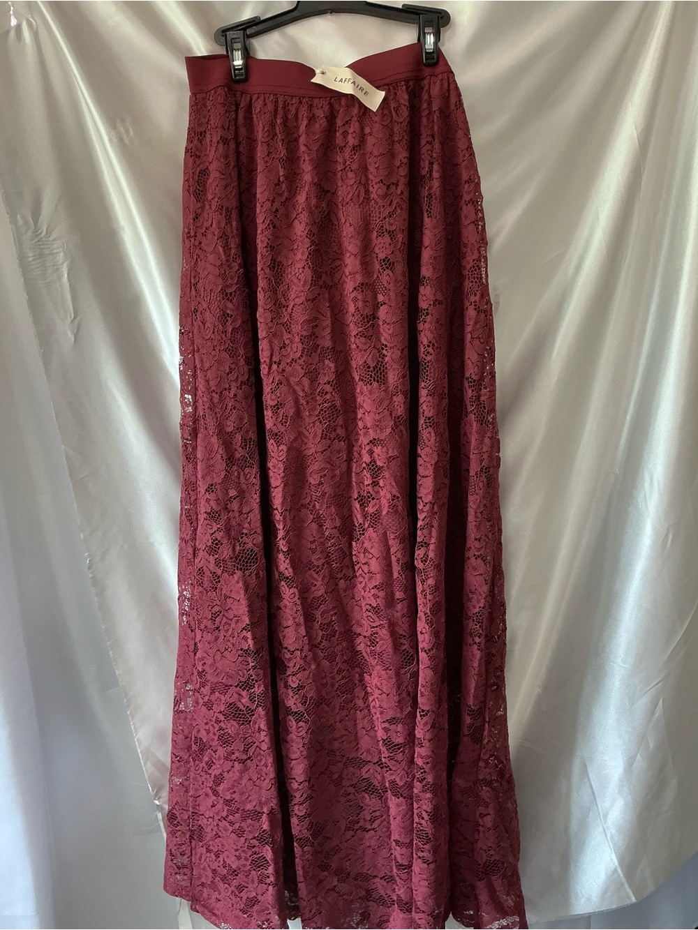NWT Laffaire Lace Maxi Skirt in Wine Burgundy Size Large-